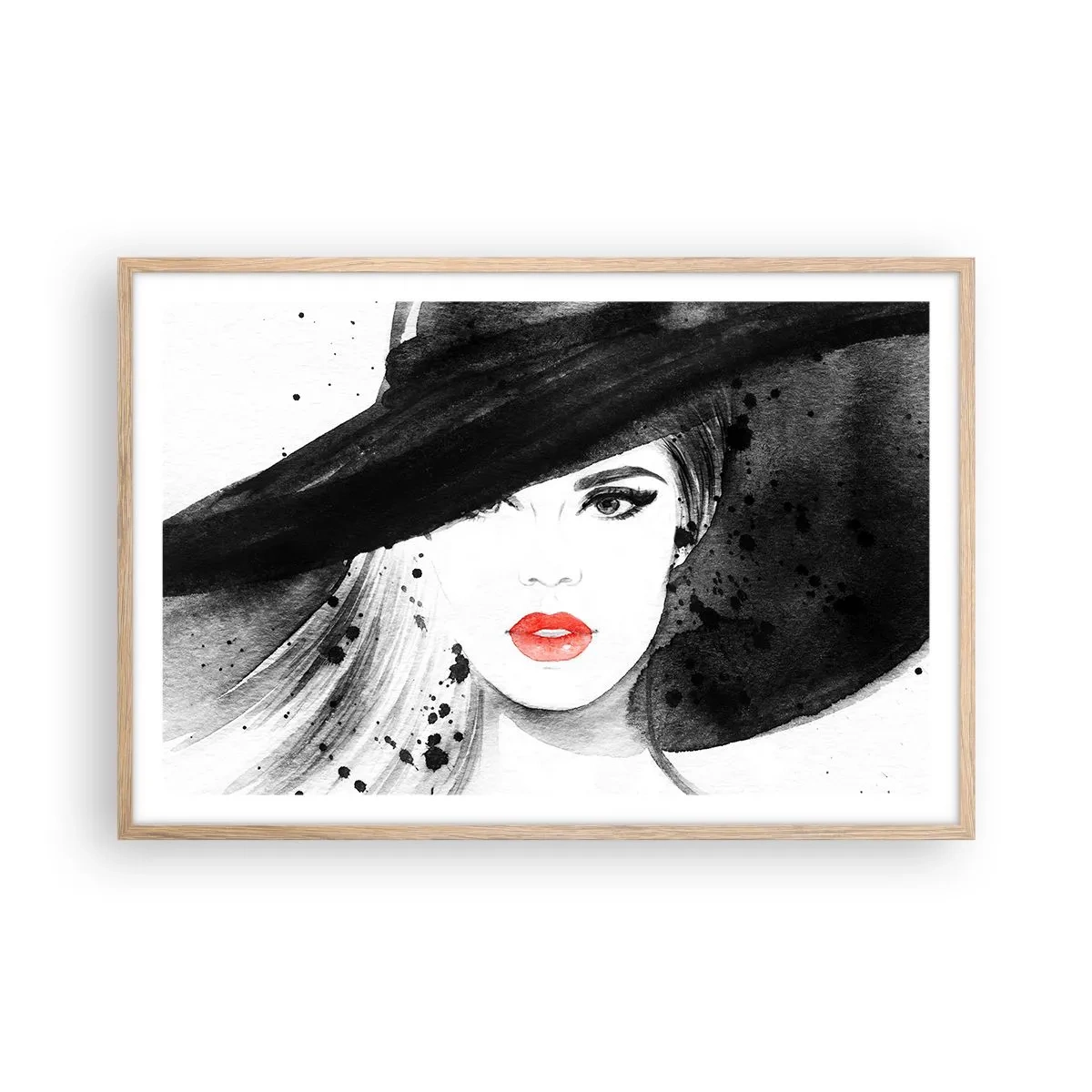 Poster in einem Rahmen aus heller Eiche - Frau in schwarz - 91x61 cm