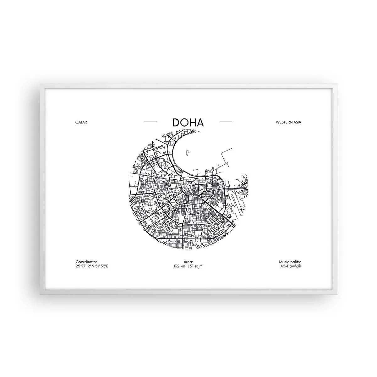 Poster in einem weißen Rahmen - Anatomie von Doha - 100x70 cm