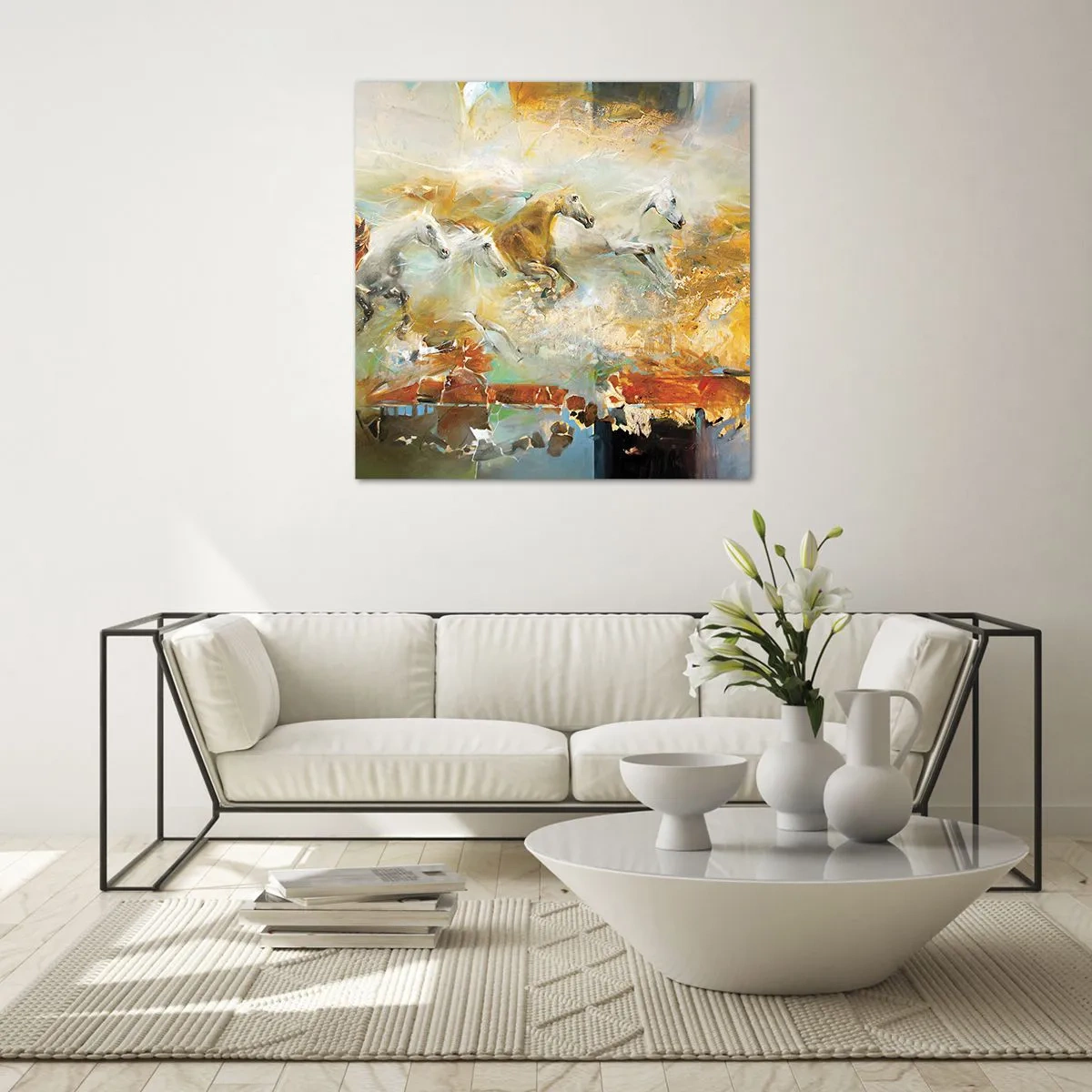 Glasbild - Bild auf glas - Im Galopp durch das Licht - 70x70 cm