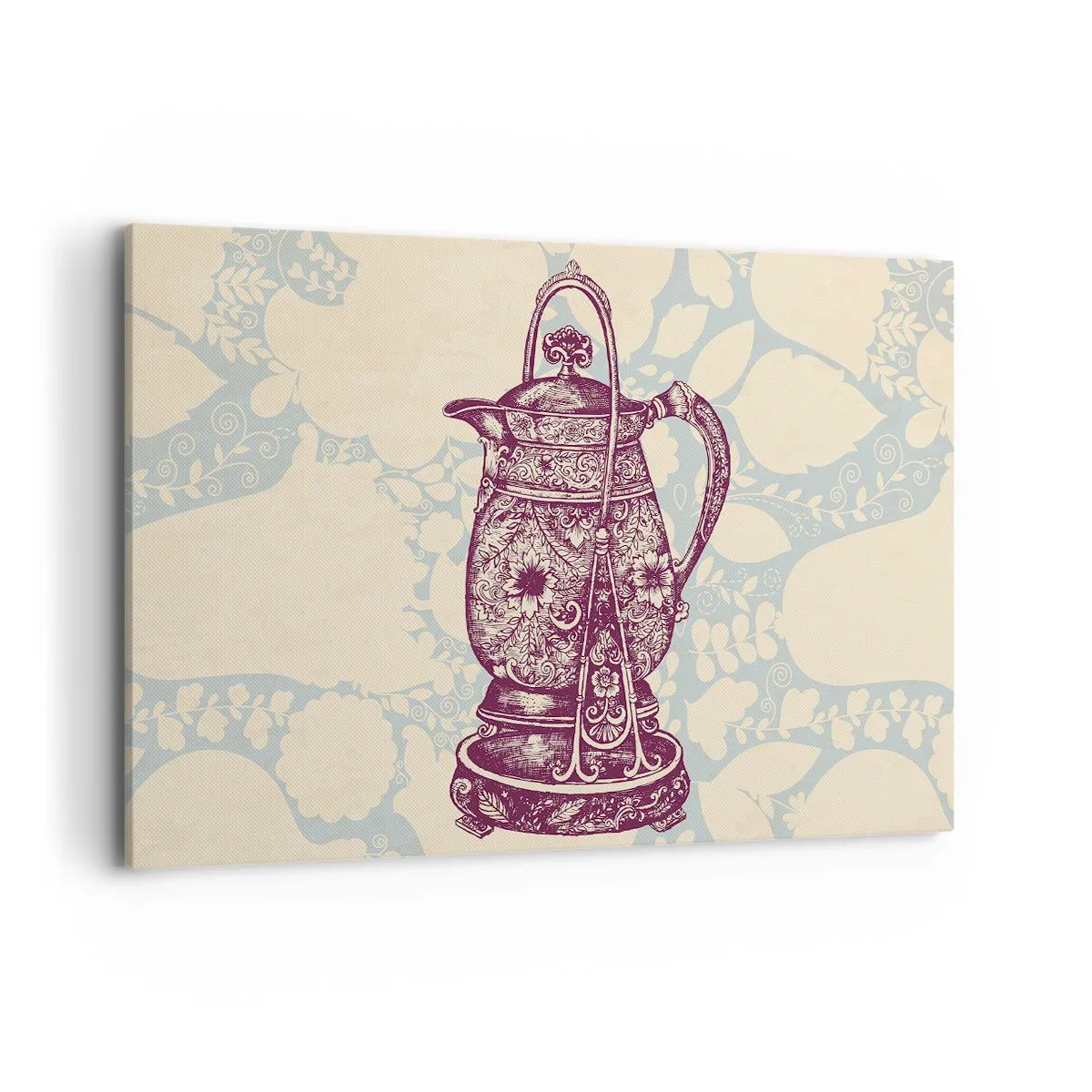 Bild auf Leinwand - Leinwandbild - Stilisierter Krug mit Ornamenten auf floralem Hintergrund - 120x80cm - Schönheit des Alltags - Moderne Wanddekoration für Wohnzimmer und Schlafzimmer ARTTOR