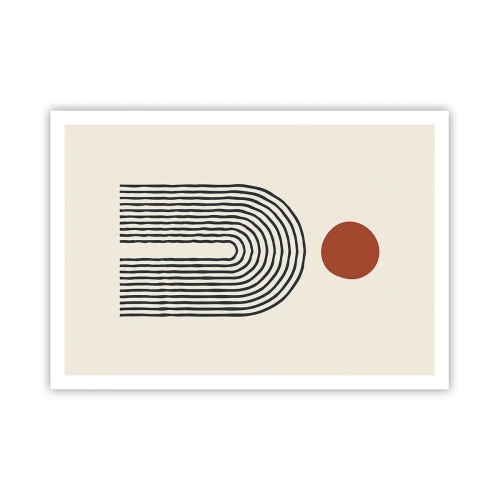 Poster - Modernes abstraktes Muster mit Linien und einem roten Kreis - 100x70cm - Magnetismus von Formen und Farben - Moderne Wanddekoration für Wohnzimmer und Schlafzimmer ARTTOR
