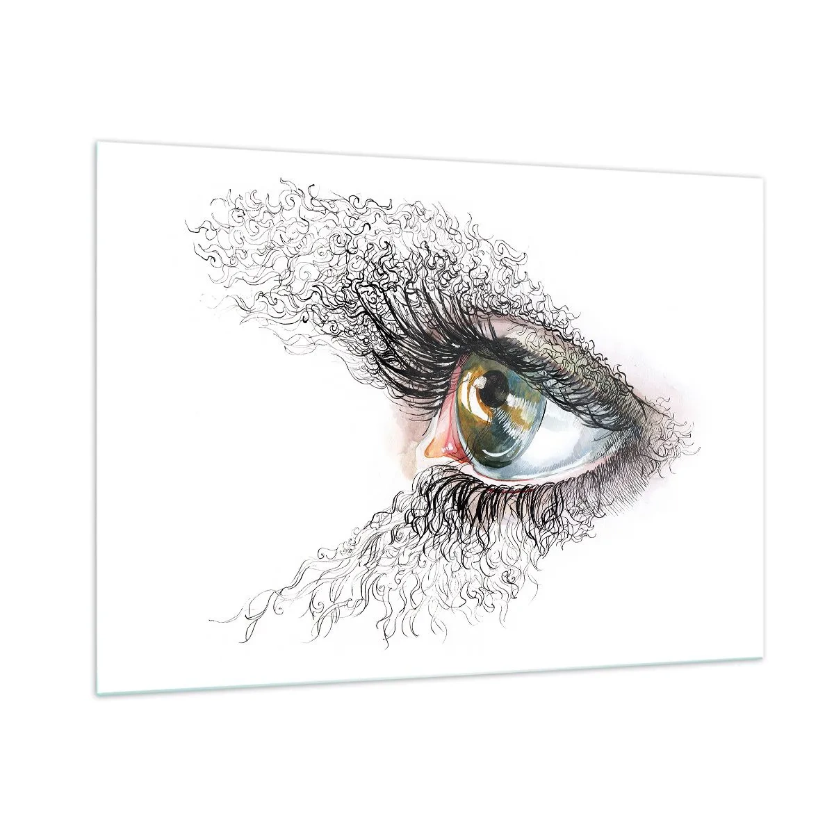 Glasbild - Bild auf glas - Ein goldenes Auge, umgeben von dynamischen Linien und abstrakten Details - 100x70cm - Schau direkt in die Seele - Moderne Wanddekoration für Wohnzimmer und Schlafzimmer ARTTOR