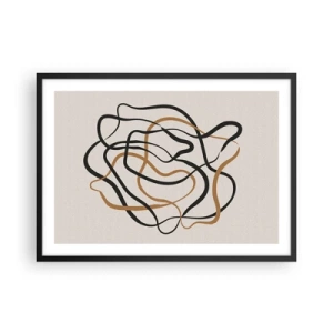 Poster in einem schwarzem Rahmen - Verworrene Linien in Schwarz und Gold auf hellem Hintergrund - 70x50cm - Alles ging schief - Moderne Wanddekoration für Wohnzimmer und Schlafzimmer ARTTOR