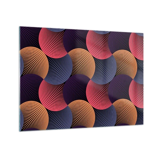 Glasbild - Bild auf glas - Bunte konzentrische Kreise bilden ein geometrisches Muster - 70x50cm - Im kreisenden Rhythmus - Moderne Wanddekoration für Wohnzimmer und Schlafzimmer ARTTOR