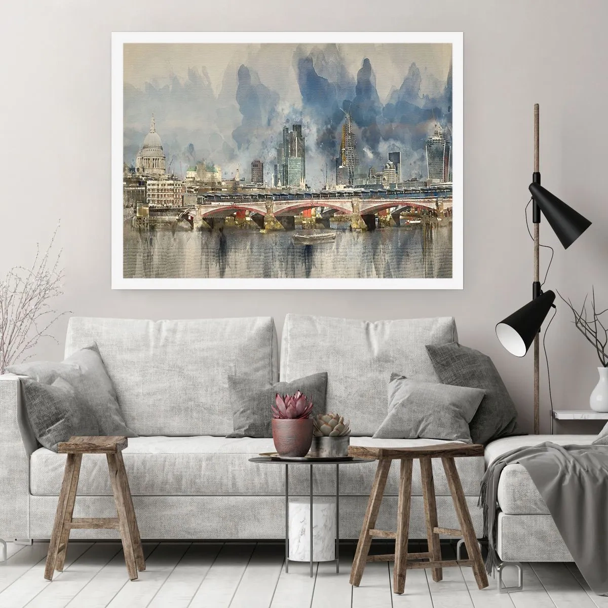 Poster - Aquarellansicht der Brücke und der Skyline der Stadt - 100x70cm - London in seiner ganzen Pracht - Moderne Wanddekoration für Wohnzimmer und Schlafzimmer ARTTOR