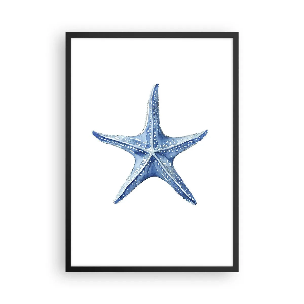 Poster in einem schwarzem Rahmen - Blauer Seestern auf weißem Hintergrund - 50x70cm - Stern des Meeres - Moderne Wanddekoration für Wohnzimmer und Schlafzimmer ARTTOR