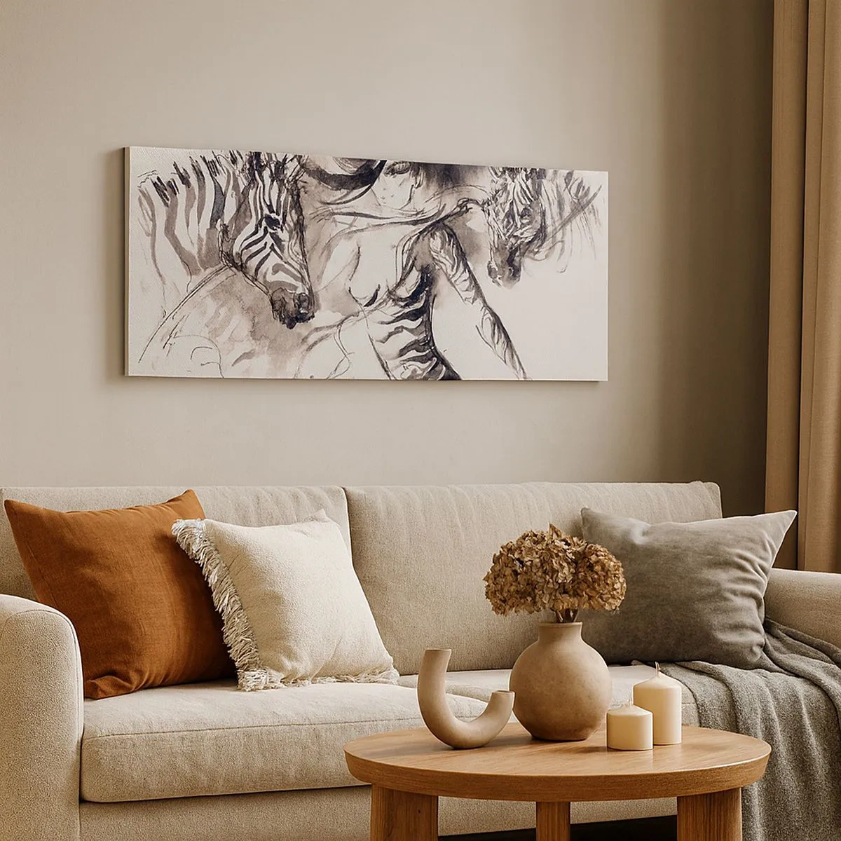 Bild auf Leinwand - Leinwandbild - Tanzen mit den Zebras - 100x40 cm