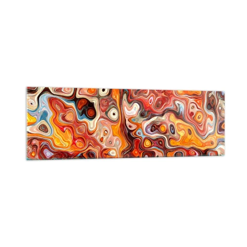 Glasbild - Bild auf glas - Eine abstrakte Komposition in warmen Rot-, Orange- und Gelbtönen. - 160x50cm - Wenn die Nüsse in Honig geschmolzen sind - Moderne Wanddekoration für Wohnzimmer und Schlafzimmer ARTTOR