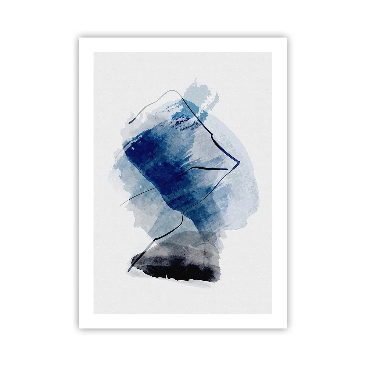 Poster - Abstraktion in Blautönen mit schwarzen Linien - 50x70cm - Eisberg - Moderne Wanddekoration für Wohnzimmer und Schlafzimmer ARTTOR