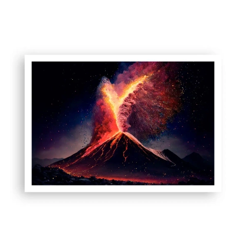 Poster - Ein einzigartiger Vulkanausbruch bei Nacht mit dynamischen Farben. - 100x70cm - Schönheit und Horror - Moderne Wanddekoration für Wohnzimmer und Schlafzimmer ARTTOR