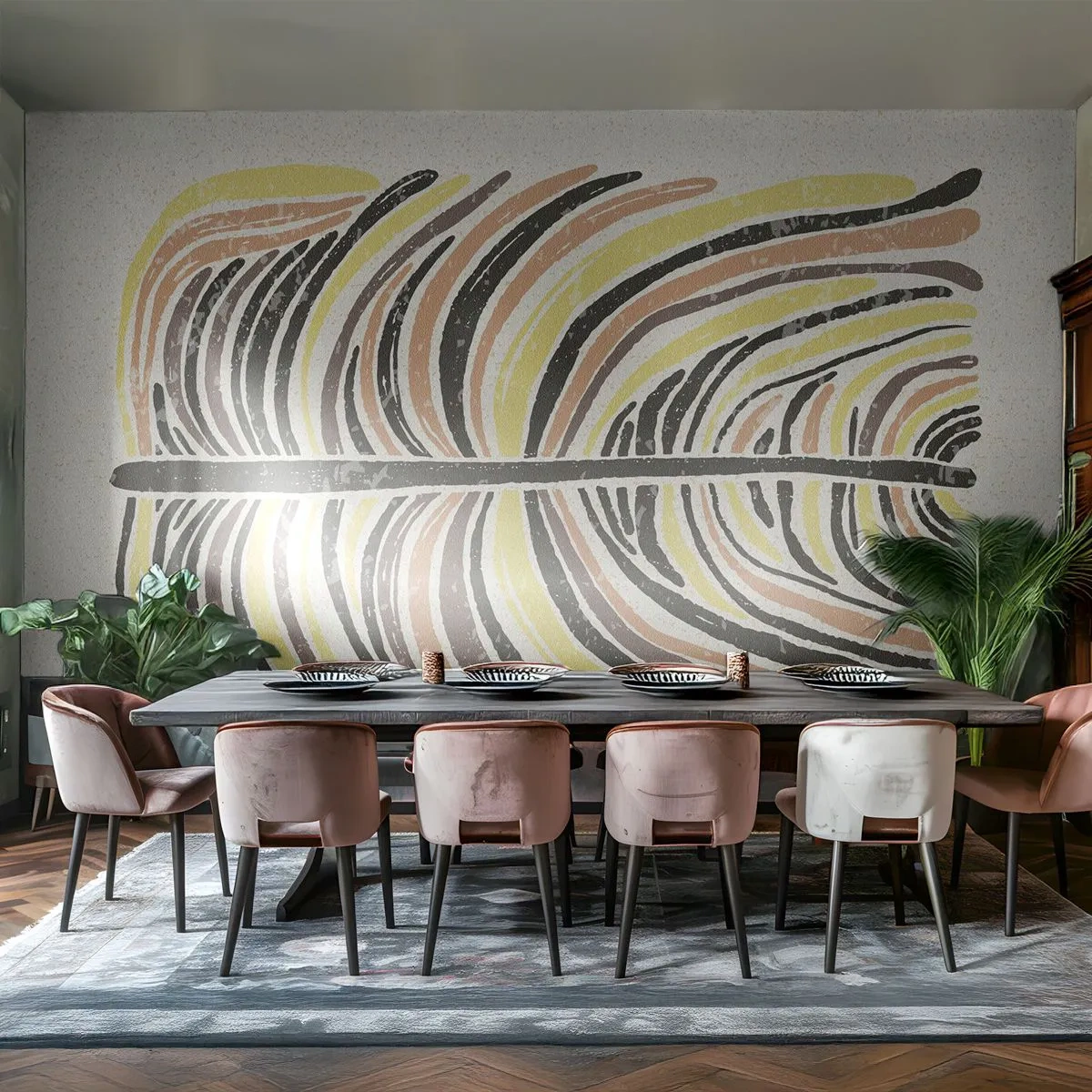 Fototapete Premium Sand - Stilisiertes Blatt in Braun-, Oliv- und Gelbtönen - 100x70cm - Abstraktion voller Leben - Moderne Wanddekoration für Wohnzimmer und Schlafzimmer ARTTOR