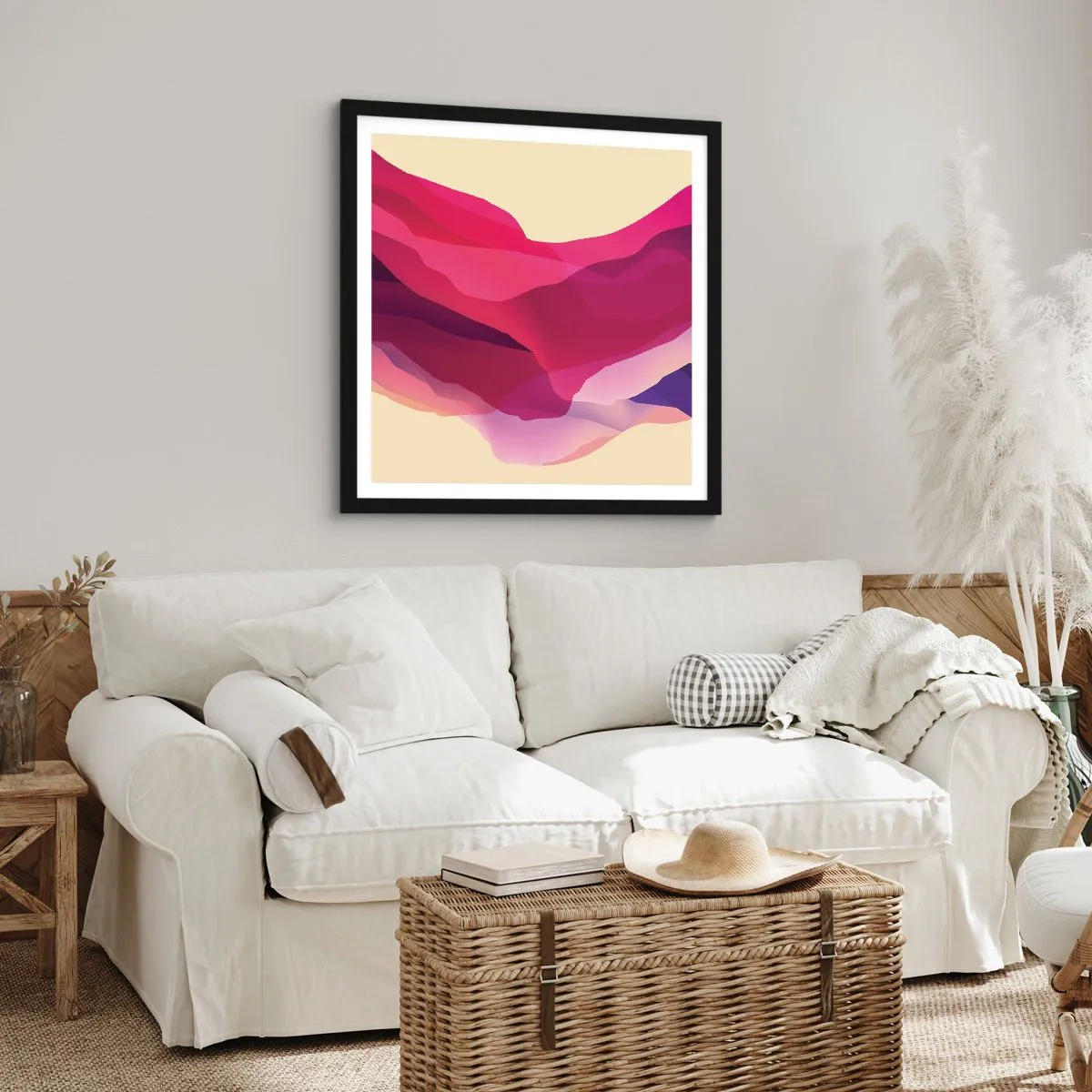 Poster in einem schwarzem Rahmen - Lila Wellen - 50x50 cm