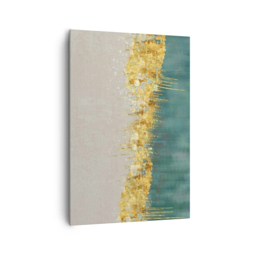 Bild auf Leinwand - Leinwandbild - Goldene Akzente auf grün-beigem Untergrund - 70x100cm - Goldener Rand - Moderne Wanddekoration für Wohnzimmer und Schlafzimmer ARTTOR