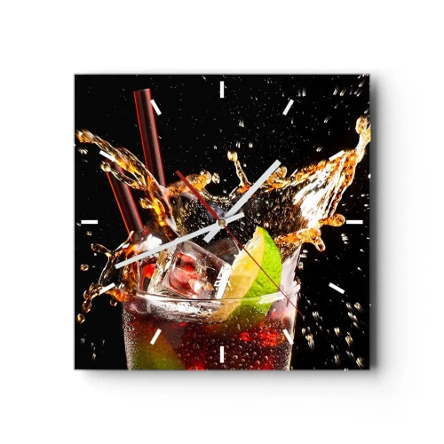 Wanduhr - Glasuhr - Ein Glas Getränk, Limette und Eis im Moment des dynamischen Spritzens - 30x30cm - Freude und Energie der Farben - Moderne Wanddekoration für Wohnzimmer und Schlafzimmer ARTTOR