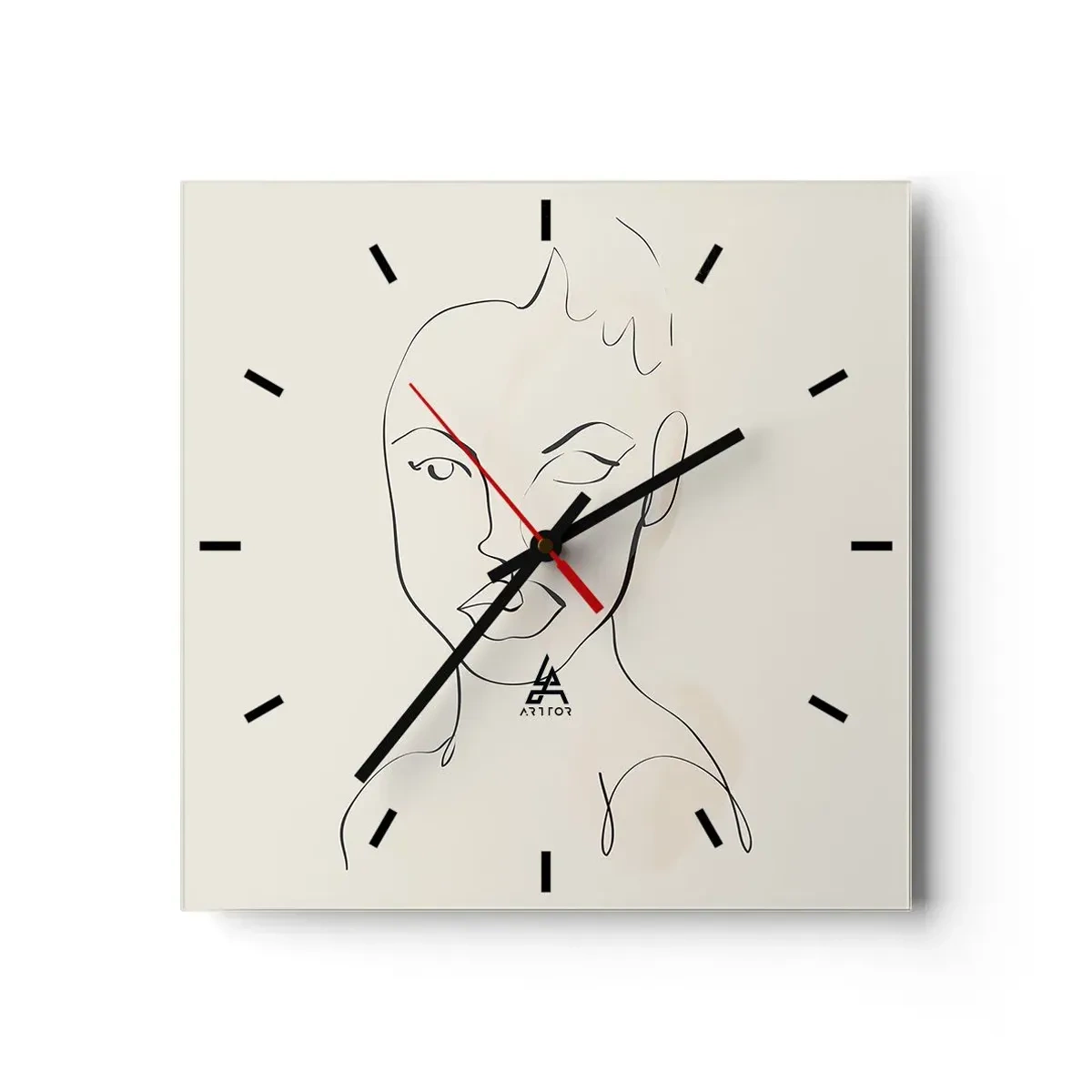 Wanduhr - Glasuhr - Minimalistische Skizze eines Frauengesichts - 30x30cm - Umriss der Sinnlichkeit - Moderne Wanddekoration für Wohnzimmer und Schlafzimmer ARTTOR
