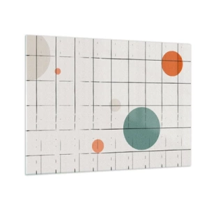 Glasbild - Bild auf glas - Bunte Kreise auf einem geometrischen Raster aus dünnen Linien - 70x50cm - Gefangen. Wir oder sie? - Moderne Wanddekoration für Wohnzimmer und Schlafzimmer ARTTOR