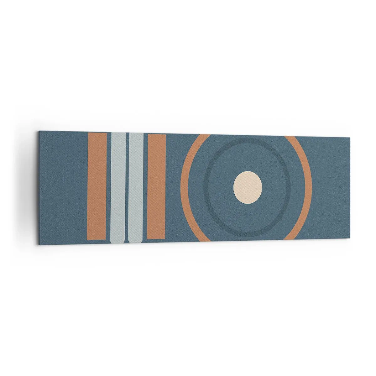 Bild auf Leinwand - Leinwandbild - Eine geometrische Komposition mit Kreisen und Rechtecken in gedämpften Farben. - 160x50cm - Das Wesen der Dinge - Moderne Wanddekoration für Wohnzimmer und Schlafzimmer ARTTOR