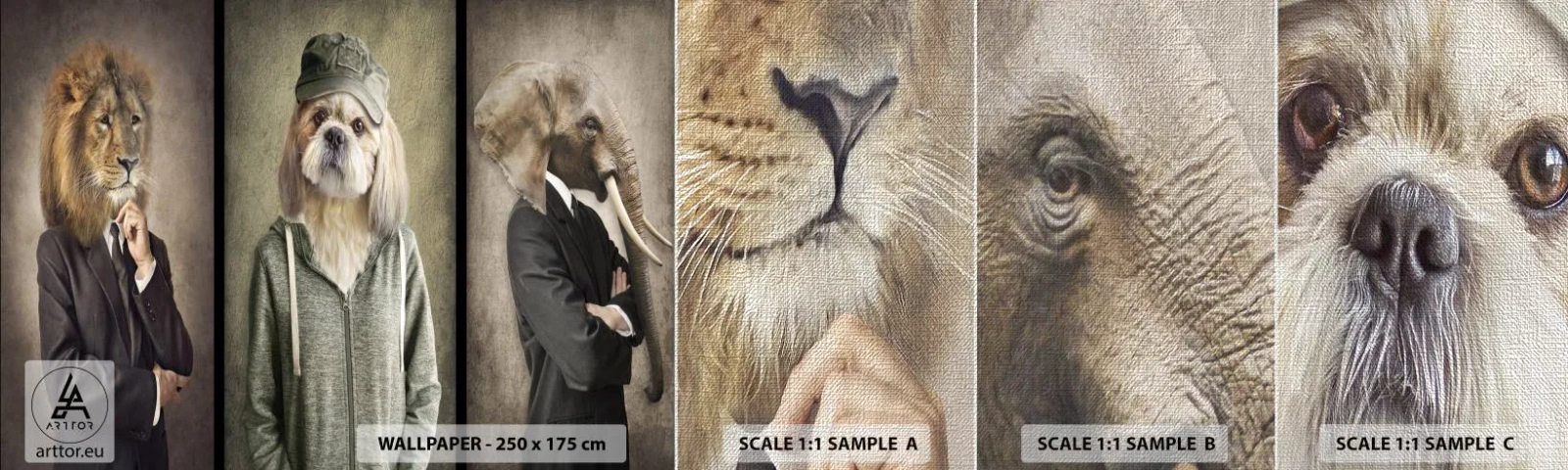 Fototapeten Muster Premium Canvas - ich bevorzuge Gelassenheit - Abstraktion, Löwe, Hund - 100x30 cm