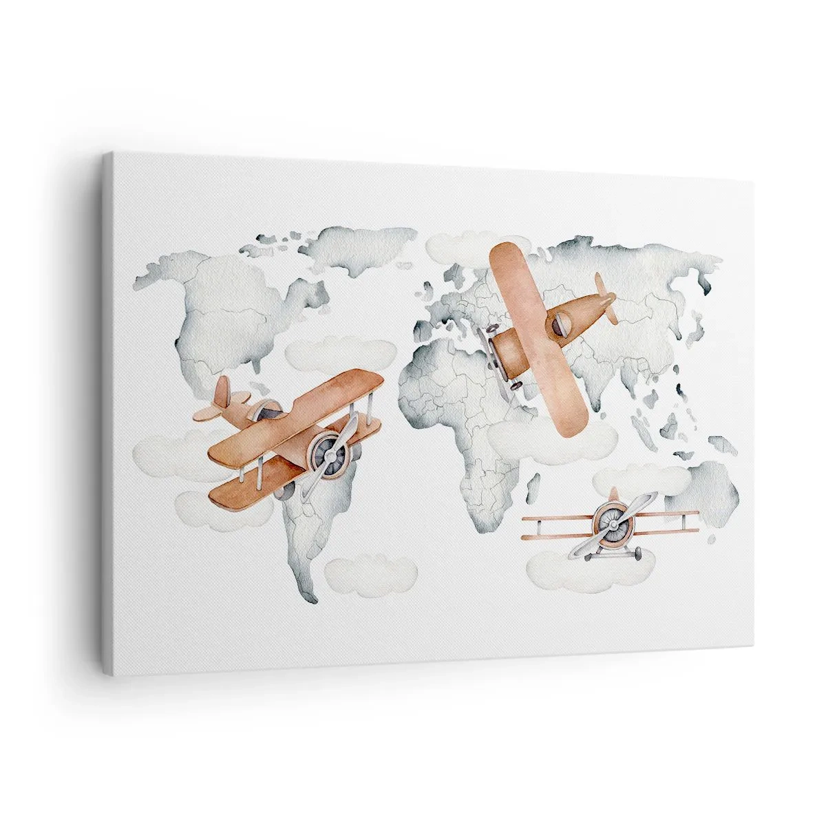 Bild auf Leinwand - Leinwandbild - Illustration einer Weltkarte mit Flugzeugen - 70x50cm - Im Pioniergeist - Moderne Wanddekoration für Wohnzimmer und Schlafzimmer ARTTOR
