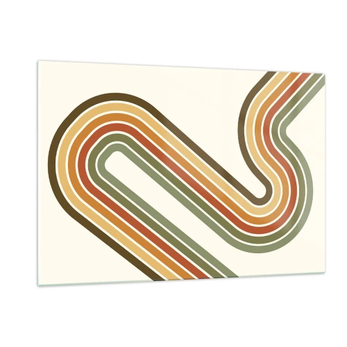 Glasbild - Bild auf glas - Geometrische Abstraktion im Retro-Stil mit Wellenlinien - 120x80cm - Zickzack zum Ziel - Moderne Wanddekoration für Wohnzimmer und Schlafzimmer ARTTOR