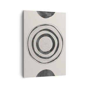 Bild auf Leinwand - Leinwandbild - Minimalistische schwarz-weiße Kreise auf hellem Hintergrund - 50x70cm - Wichtig ist, was dazwischen liegt - Moderne Wanddekoration für Wohnzimmer und Schlafzimmer ARTTOR
