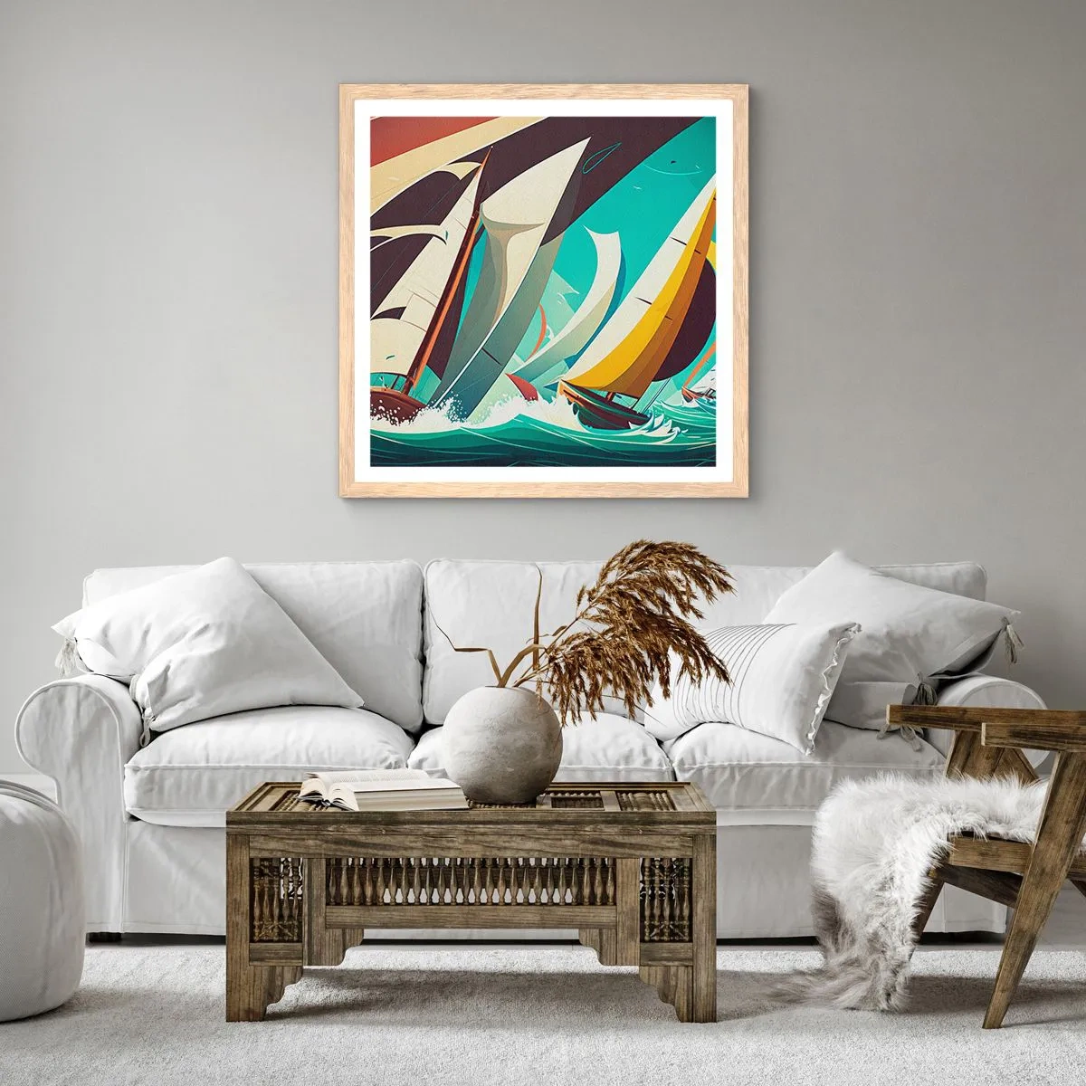 Poster in einem Rahmen aus heller Eiche - Viel Glück mit den Elementen - 30x30 cm