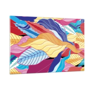Glasbild - Bild auf glas - Bunte abstrakte Blätter auf einem Glashintergrund - 120x80cm - Buntes Durcheinander - Moderne Wanddekoration für Wohnzimmer und Schlafzimmer ARTTOR