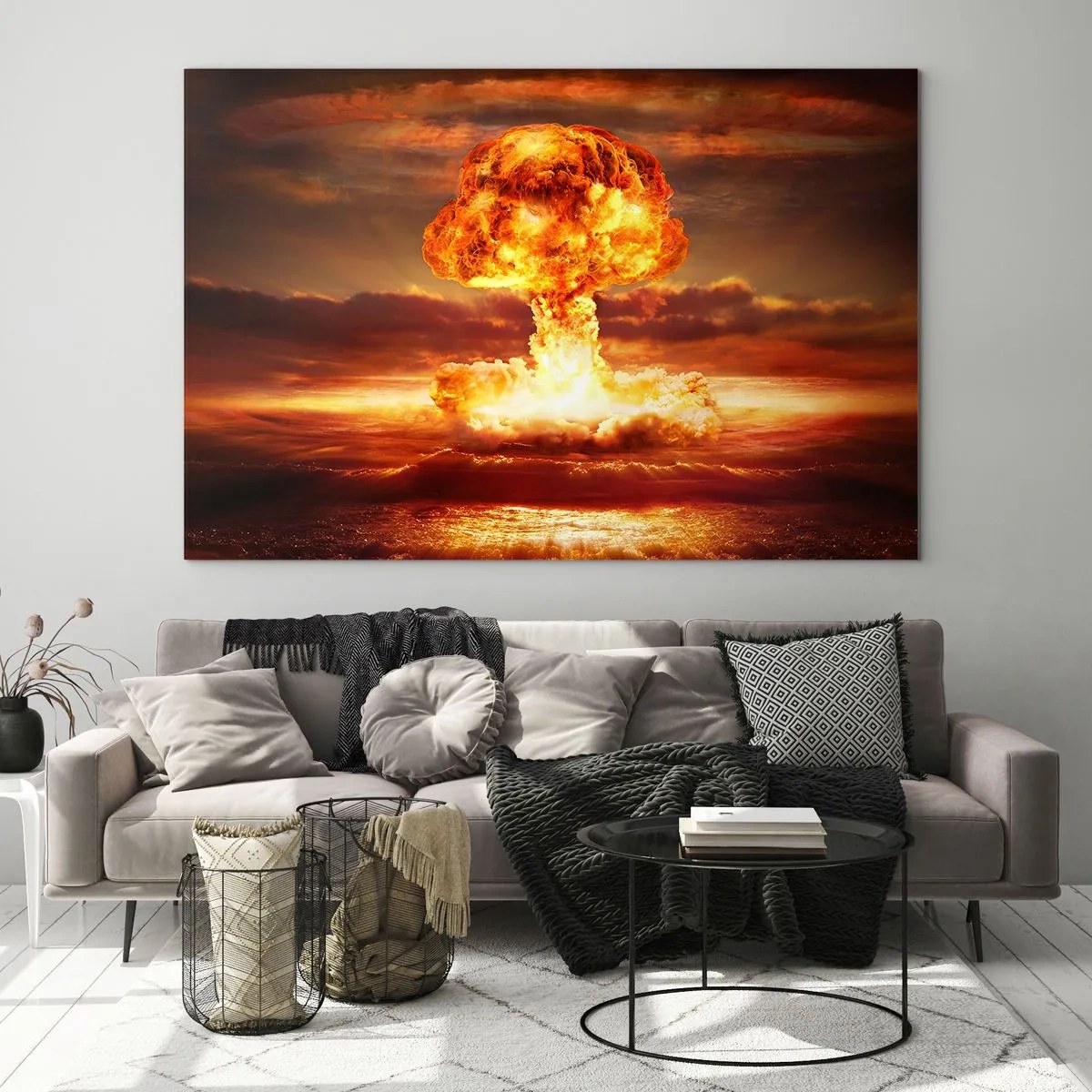 Glasbild - Bild auf glas - Eine Pilzwolkenexplosion in den intensiven Farben eines Sonnenuntergangs - 100x70cm - Und das Ende wird kommen - Moderne Wanddekoration für Wohnzimmer und Schlafzimmer ARTTOR