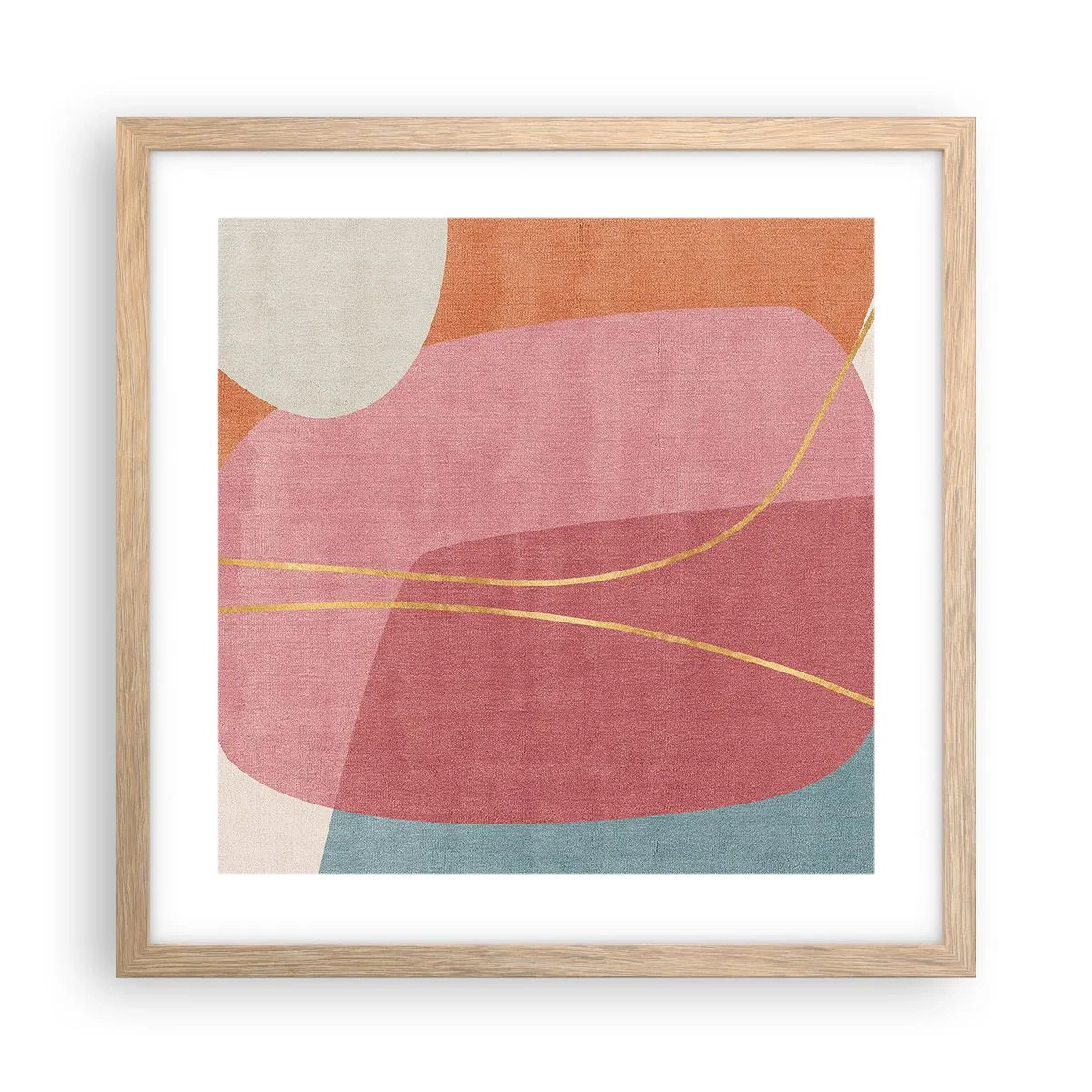 Poster in einem Rahmen aus heller Eiche - Pastellkomposition mit Goldfaden - 40x40 cm