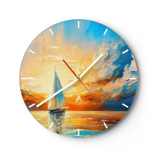 Wanduhr - Glasuhr - In Gold segeln - 40x40 cm