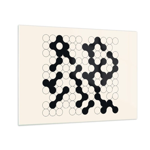Glasbild - Bild auf glas - Ein schwarz-weißes grafisches Mosaik aus verbundenen Punkten. - 70x50cm - Chinesisches Spiel – Variation - Moderne Wanddekoration für Wohnzimmer und Schlafzimmer ARTTOR