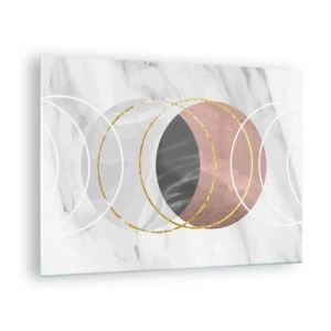 Glasbild - Bild auf glas - Geometrische Kreise in Kupfer-, Gold- und Marmortönen - 70x50cm - Musik der Sphären - Moderne Wanddekoration für Wohnzimmer und Schlafzimmer ARTTOR