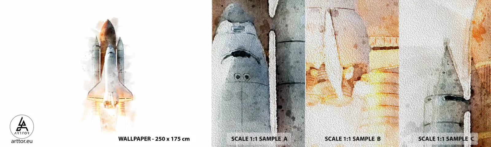 Fototapeten Muster Premium Sand - Entdecker für den Anfang - Eine Weltraumrakete, Kosmos, Minimalismus - 100x30 cm