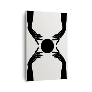 Bild auf Leinwand - Leinwandbild - Schwarze Hände in einer symmetrischen Komposition mit einer Kugel - 80x120cm - Geheimes Zeichen - Moderne Wanddekoration für Wohnzimmer und Schlafzimmer ARTTOR