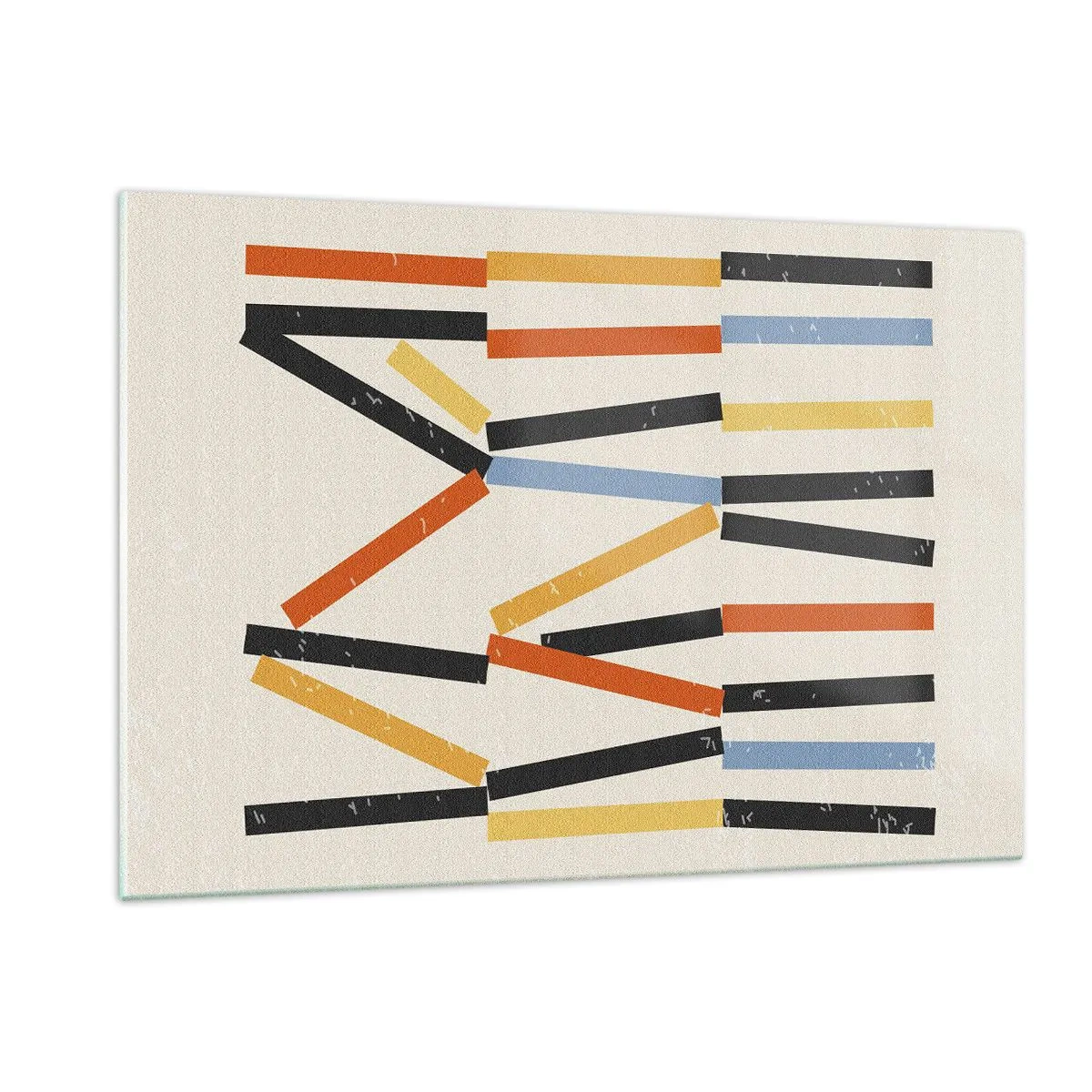 Glasbild - Bild auf glas - Bunte Abstraktion von horizontalen und diagonalen Streifen auf hellem Hintergrund - 120x80cm - Komposition auf der Ebene - Moderne Wanddekoration für Wohnzimmer und Schlafzimmer ARTTOR