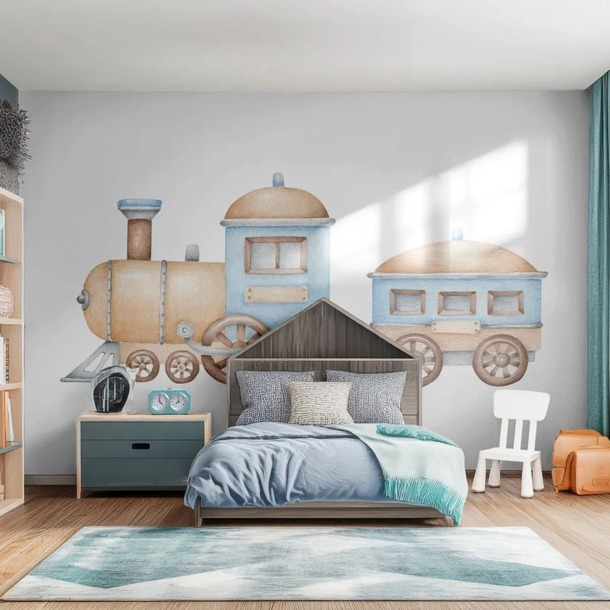 Fototapete Standard Eco - Am Bahnhof steht ... - Kinder, Zug, Retro - 150x105 cm