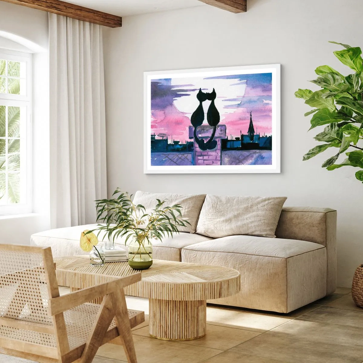 Poster in einem weißen Rahmen - Rendez-vous unter dem Mond - 40x30 cm