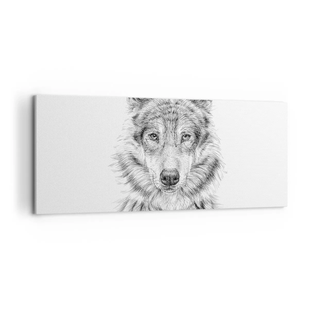 Bild auf Leinwand - Leinwandbild - Skizze eines Wolfskopfes im monochromen Stil auf weißem Hintergrund - 120x50cm - Ein geborener Anführer - Moderne Wanddekoration für Wohnzimmer und Schlafzimmer ARTTOR