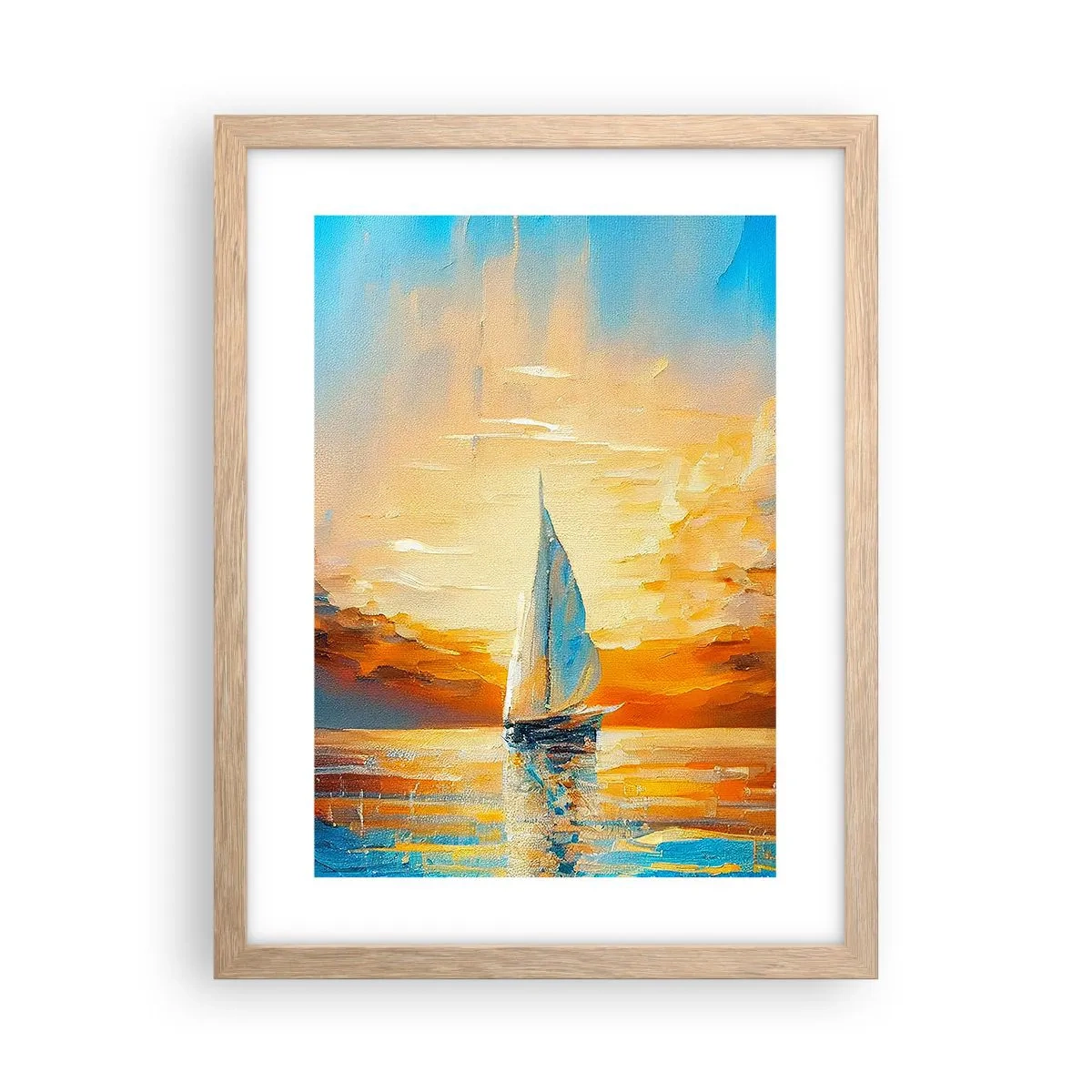 Poster in einem Rahmen aus heller Eiche - In Gold segeln - 30x40 cm