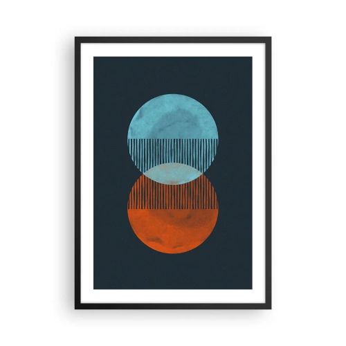 Poster in einem schwarzem Rahmen - Abstrakte Kreise in Blau- und Orangetönen - 50x70cm - Astronomische Fantasie - Moderne Wanddekoration für Wohnzimmer und Schlafzimmer ARTTOR