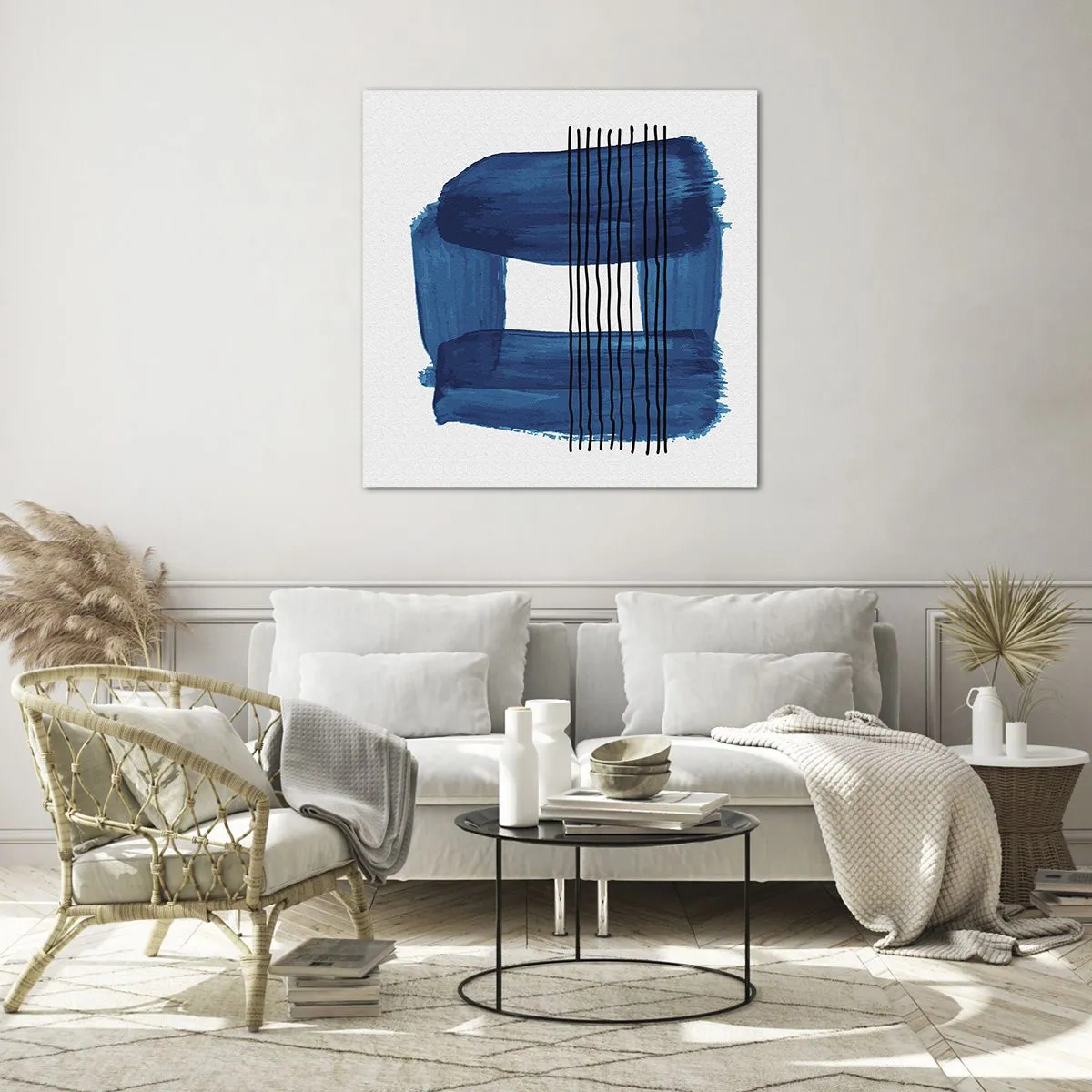 Glasbild - Bild auf glas - Blaue und schwarze Komposition - 50x50 cm