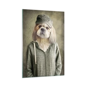 Glasbild - Bild auf glas - Stilisierte Porträts eines Löwen, eines Hundes und eines Elefanten in eleganter Kleidung - 80x120cm - ich bevorzuge Gelassenheit - Moderne Wanddekoration für Wohnzimmer und Schlafzimmer ARTTOR