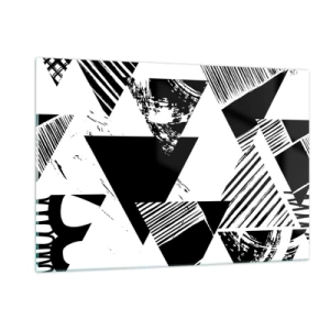 Glasbild - Bild auf glas - Schwarz-weiße geometrische Muster mit Dreiecksmotiven - 120x80cm - Regen von Dreiecken - Moderne Wanddekoration für Wohnzimmer und Schlafzimmer ARTTOR