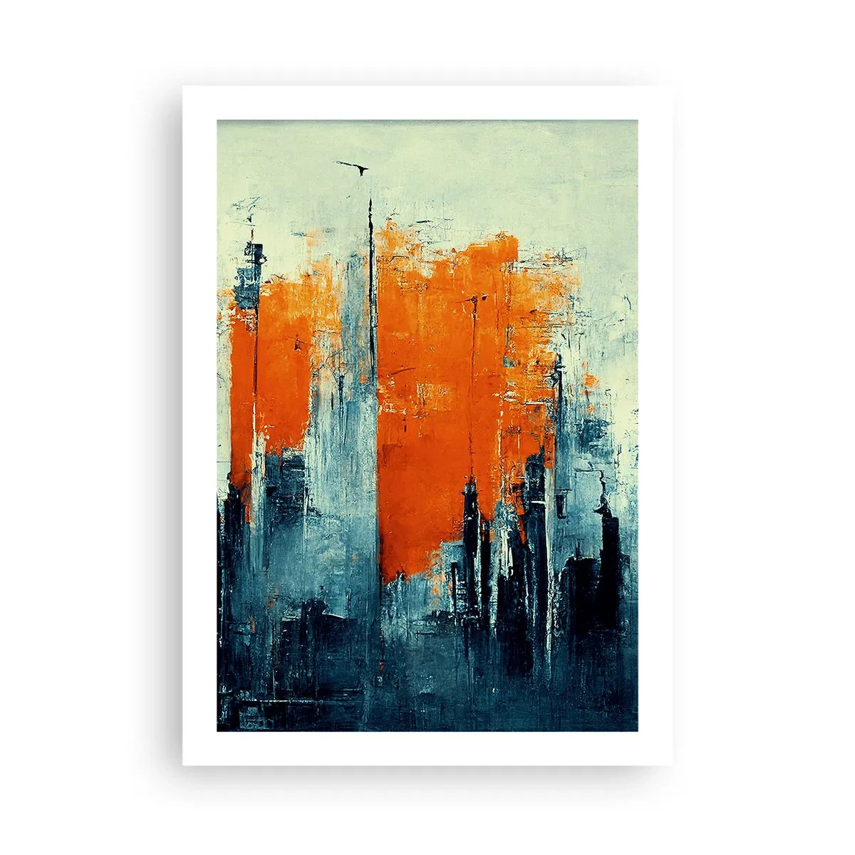 Poster - Abstraktes Stadtpanorama in Orange- und Marineblautönen - 50x70cm - Moderne Landschaft - Moderne Wanddekoration für Wohnzimmer und Schlafzimmer ARTTOR