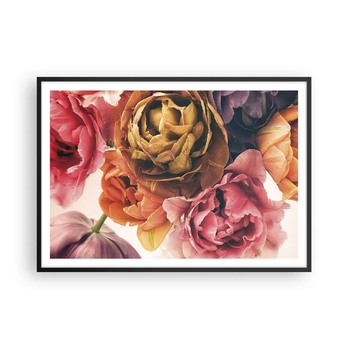 Poster in einem schwarzem Rahmen - Ein Strauß verschiedener Blumen in intensiven Farben - 100x70cm - Eine Feier des Lebens - Moderne Wanddekoration für Wohnzimmer und Schlafzimmer ARTTOR