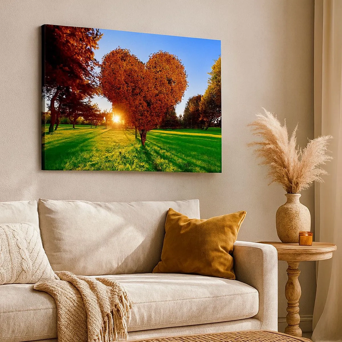Bild auf Leinwand - Leinwandbild - Ein herzförmiger Baum in einer Herbstlandschaft - 70x50cm - Und wie man den Herbst nicht liebt - Moderne Wanddekoration für Wohnzimmer und Schlafzimmer ARTTOR