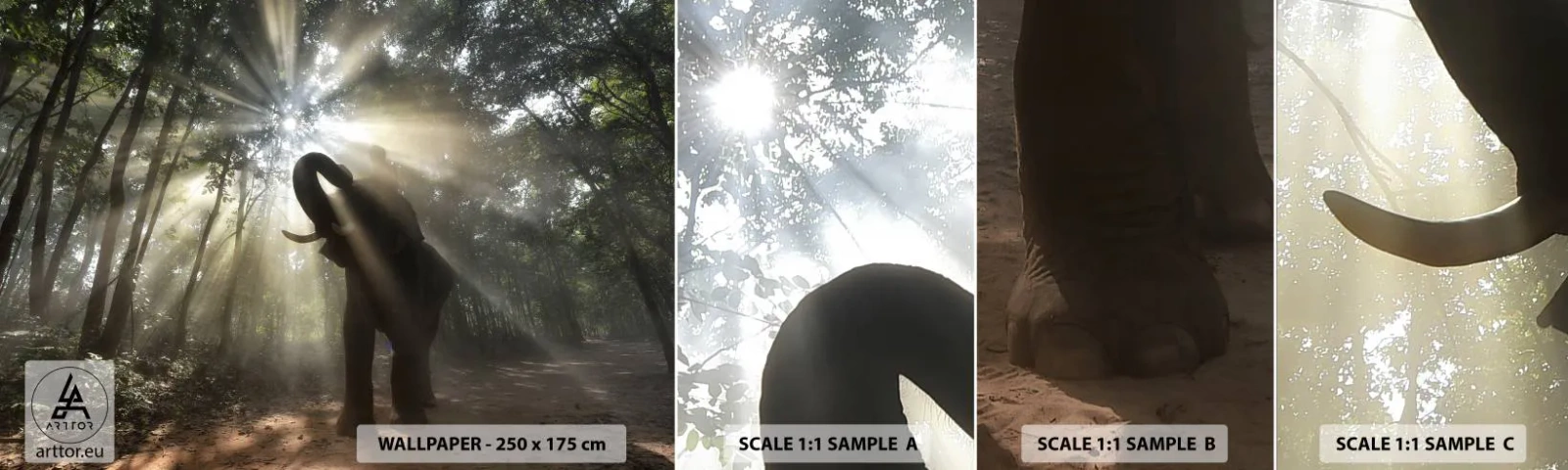 Fototapeten Muster Selbstklebend Deluxe Sticker - Unter dem Glücksstern - Landschaft, Elefant, Dschungel - 100x30 cm