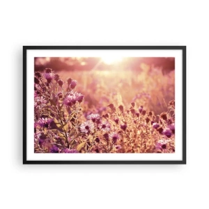 Poster in einem schwarzem Rahmen - Wiese im Licht der untergehenden Sonne - 70x50cm - Bevor der Sommer vorbei ist - Moderne Wanddekoration für Wohnzimmer und Schlafzimmer ARTTOR