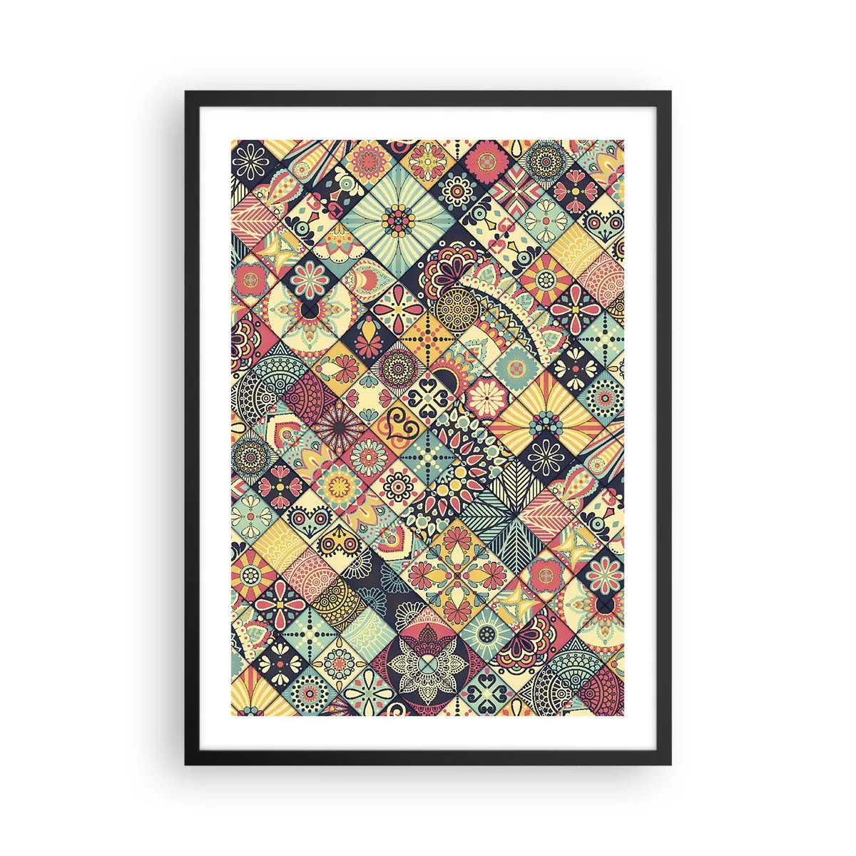 Poster in einem schwarzem Rahmen - Buntes Muster im Mosaikstil - 50x70cm - marokkanische Atmosphäre - Moderne Wanddekoration für Wohnzimmer und Schlafzimmer ARTTOR