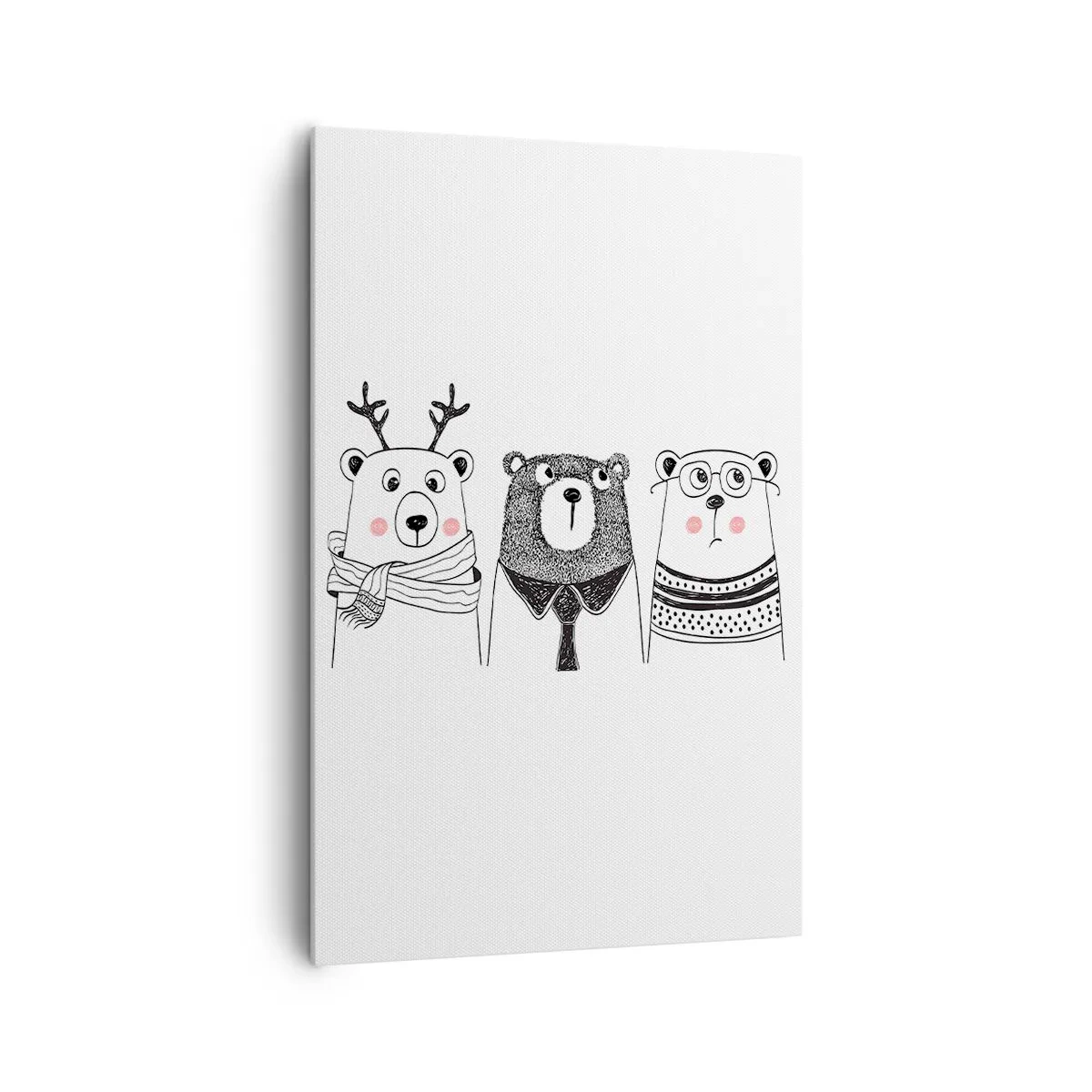 Bild auf Leinwand - Leinwandbild - Drei lustige Bären im minimalistischen Stil - 80x120cm - Teddybär, Teddybär und Bär - Moderne Wanddekoration für Wohnzimmer und Schlafzimmer ARTTOR